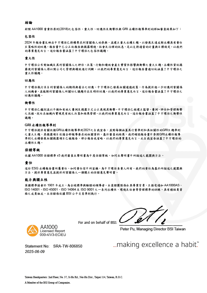 BSI獨立保證意見聲明書