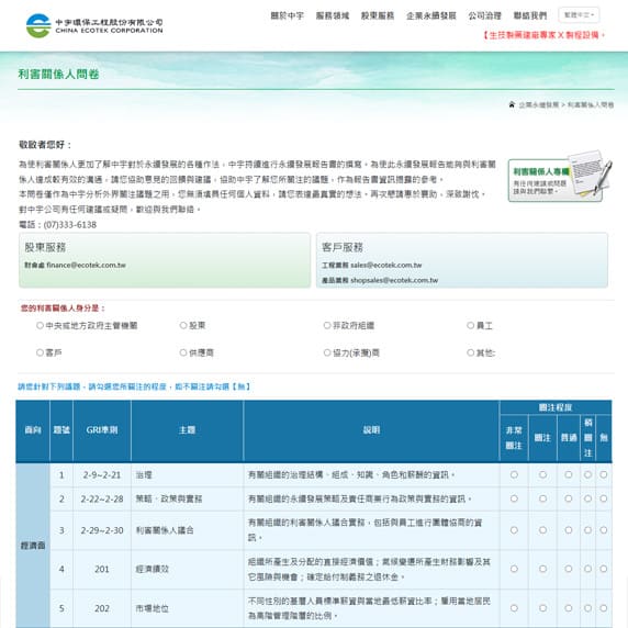 中宇環保利害關係人問卷