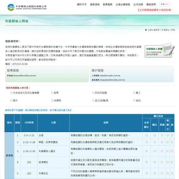 中宇環保工程股份有限公司利害關係人問卷